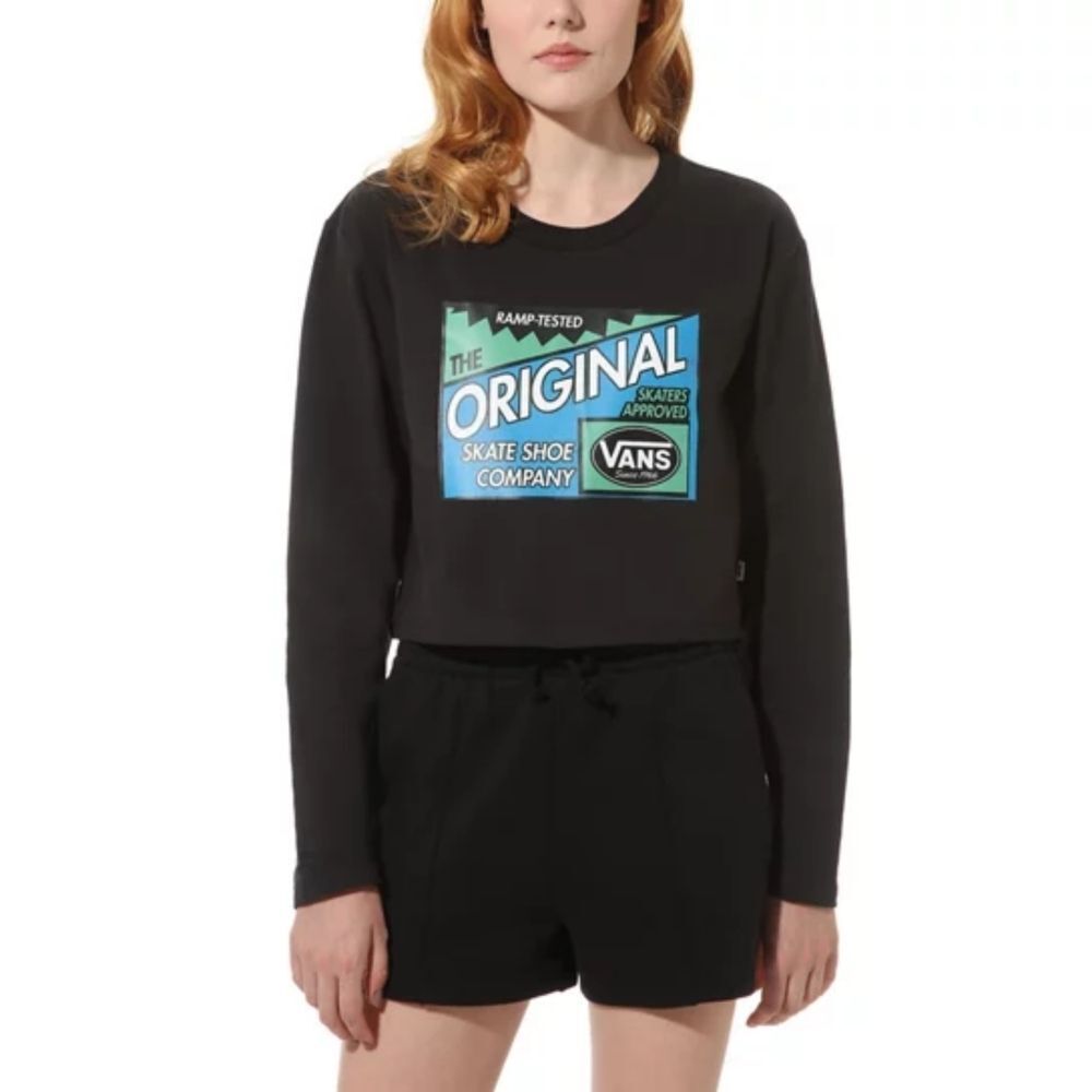 NWT|Vans Ramp Tested Black Long Sleeve Graphic Cropped Sweater, SMALL